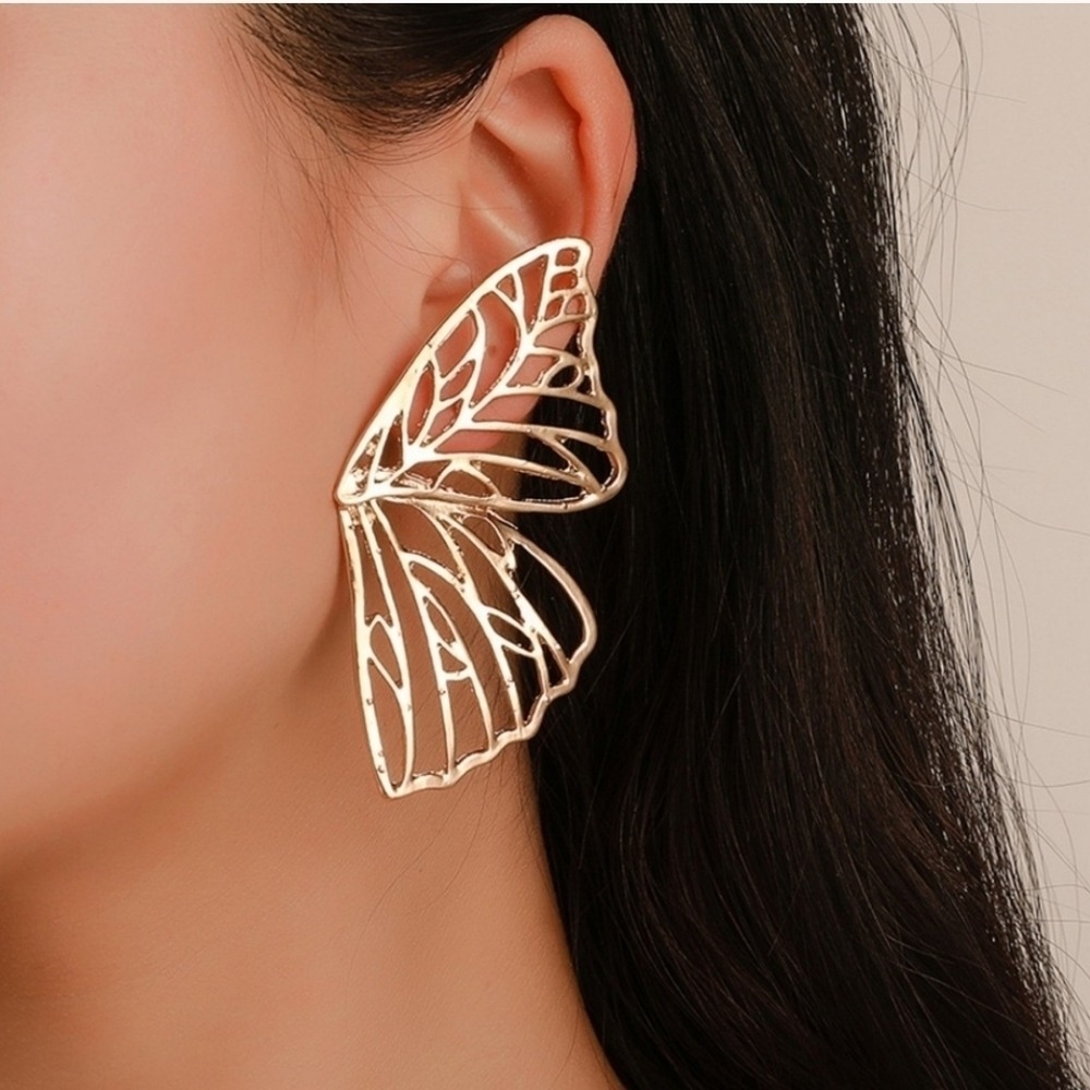 Gold Hoop metal earrings Oversized Butterfly cutout boho party 💖2/$30